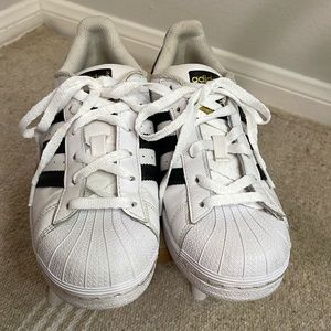 Adidas superstar, black stripes, ortholite sneakers